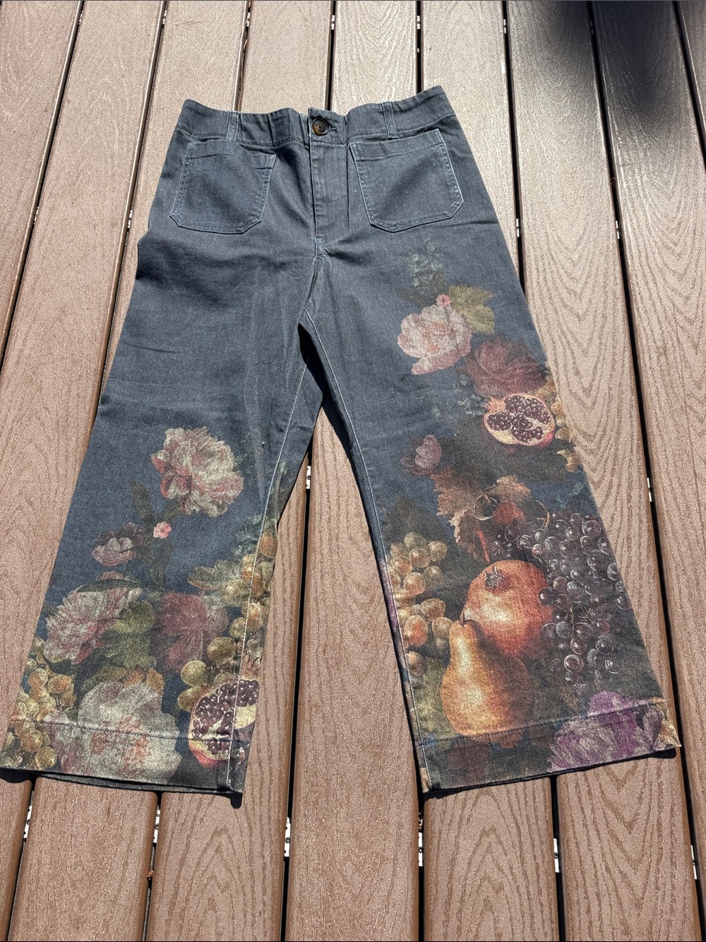 Maeve Anthropologie Fruit Floral Print Wide Leg Jeans Size 32 NWOT